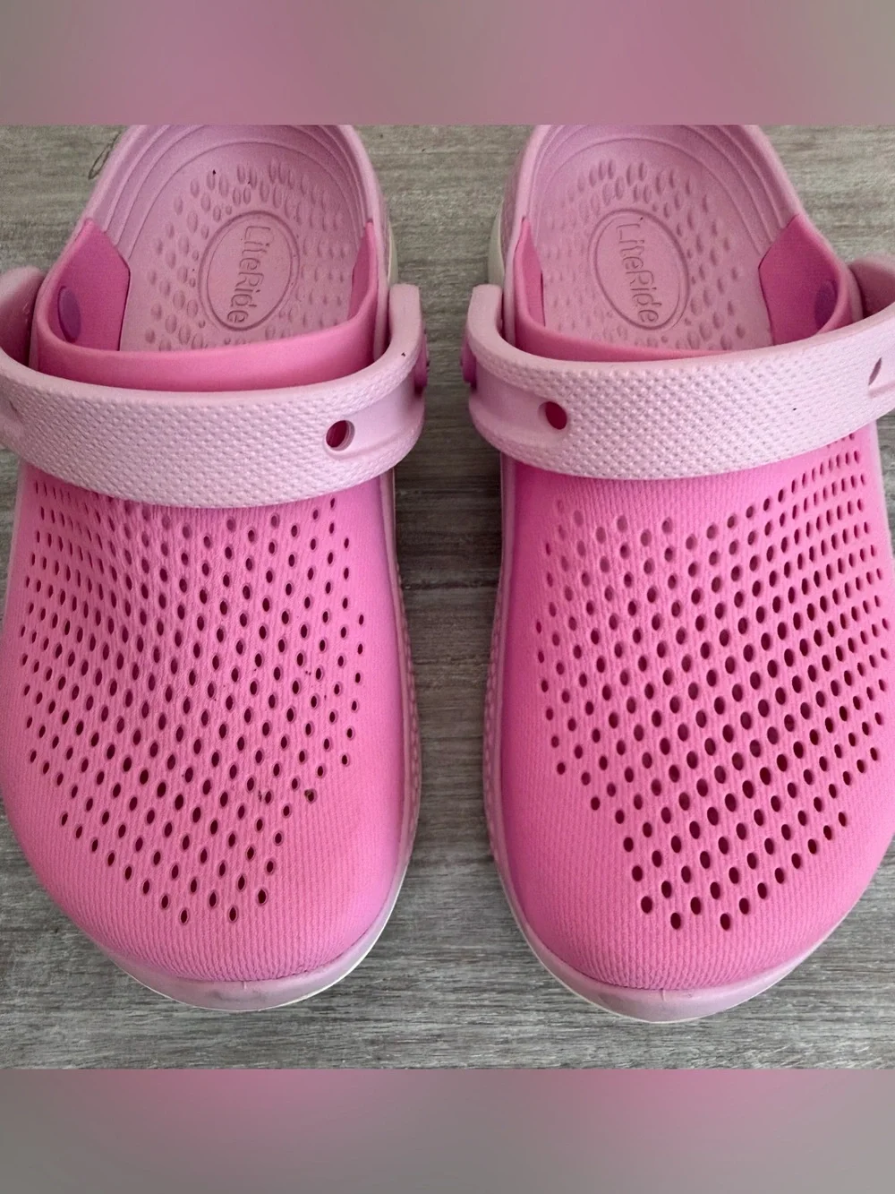 CROCS Kids Pink Ventilated Lite Ride Clogs Shoes Back Strap Traction 2